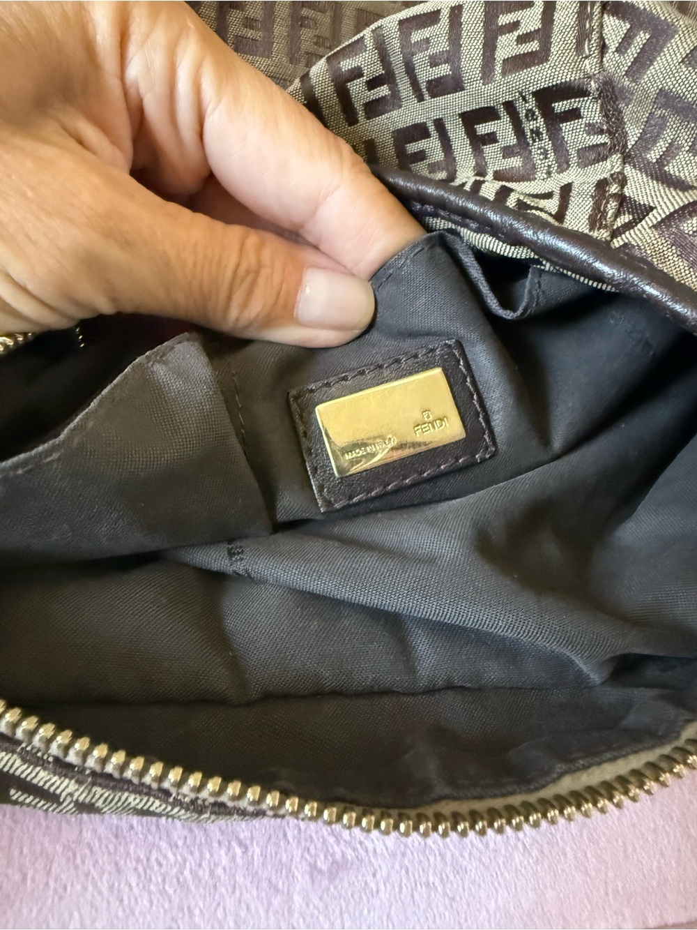 π―Auth! Vintage FENDI ZUCCHINO Shoulder Hobo Bag Canvas w Braided Leather Handle - Picture 12 of 16